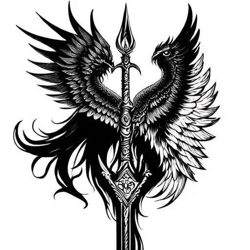 Shiva trident with phoenix wings tattoo design idea