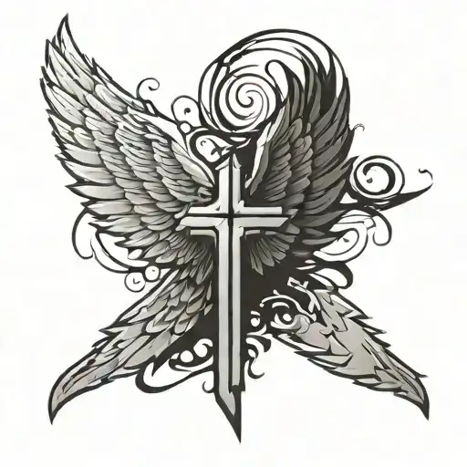 red wings cross torn skin tattoo design idea