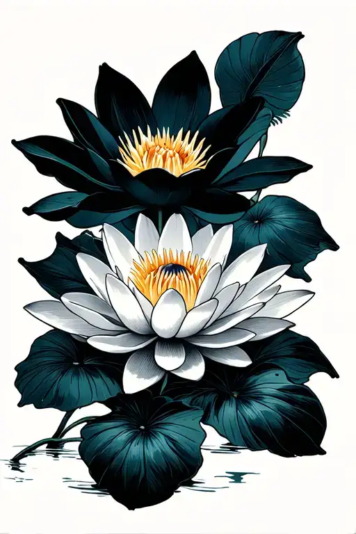japanese traditional water lily flower tattoo design idea