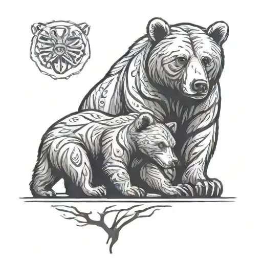 a big mother bear with a cub who is going to sleep tattoo design idea
