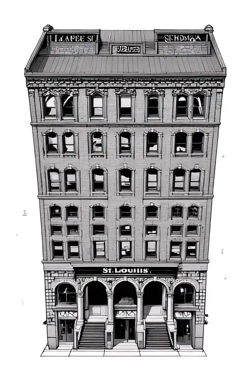 japanese building with St. Louis arch tattoo design idea