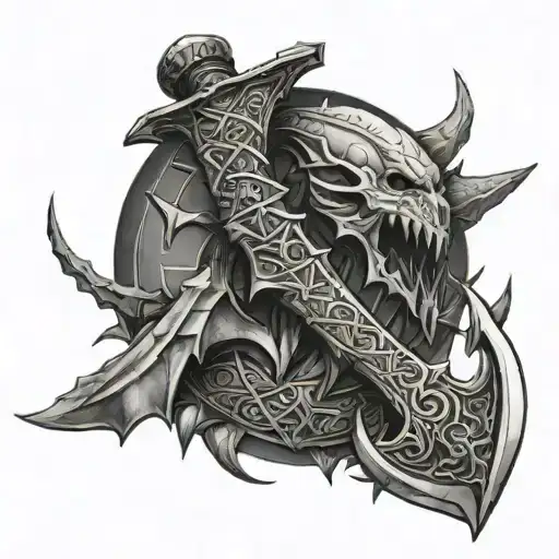 god of war leviathan axe and chaos blades half sleeve tattoo design idea