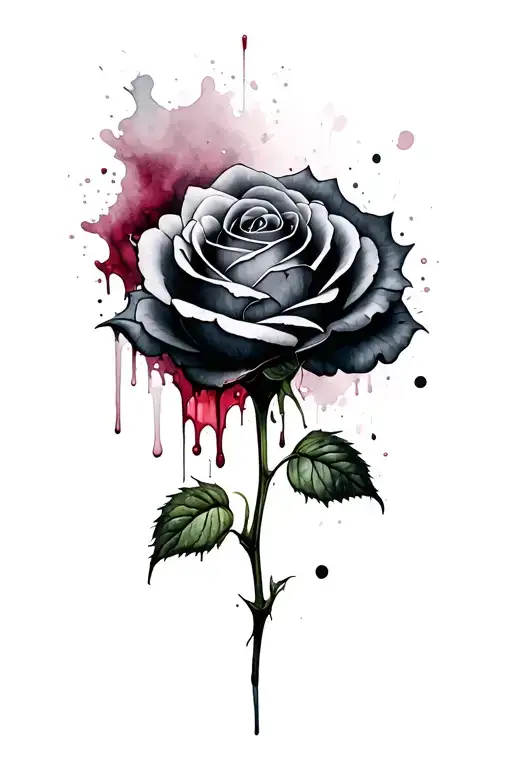 A rose black and gray growing out of the open wound. Blood runs down the side of the rose out tattoo design idea
