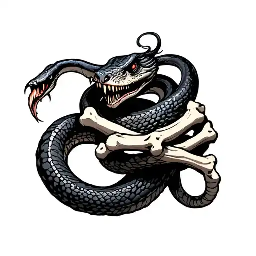 zombie snake wrapped around itself with bones showing tough gaoa tattoo design idea
