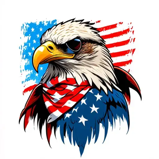 Bald Eagle wearing an American Flag bandana and sunglasses. tattoo design idea