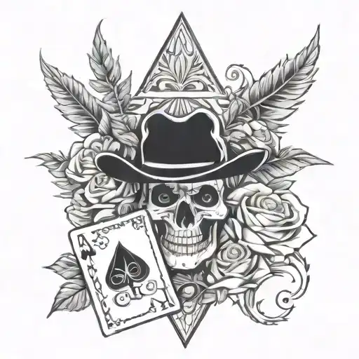 roses, weeds, 4 aces, and a western theme tattoo design idea