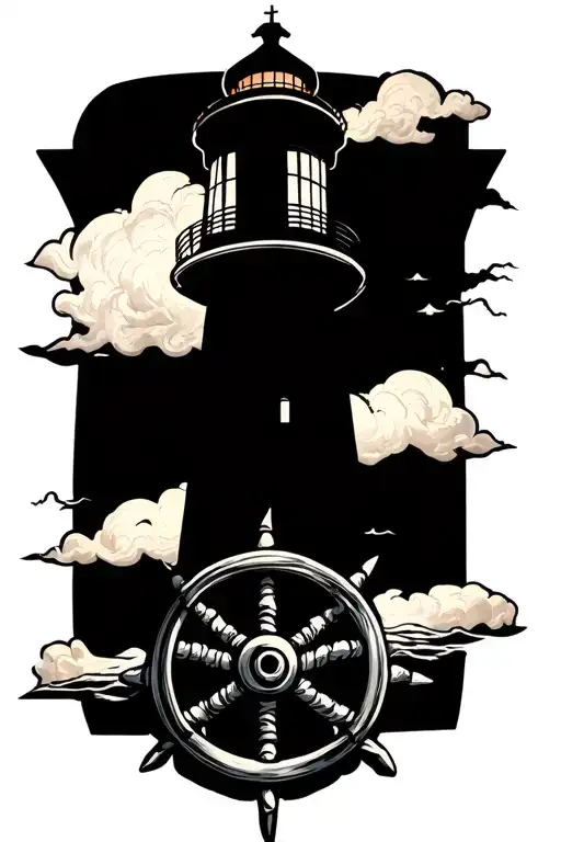 lighthouse anchor ships wheel intertwined tattoo design idea