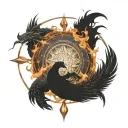 Magic circle, engulfed by Flames. Between the Flames are Dragonscales, and below the Flames Feathers tattoo design idea