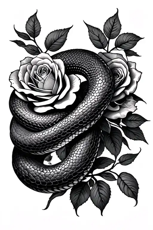 snake and roses tattoo design idea
