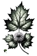 large maple leaf with small clover and thistle at the base tattoo design idea
