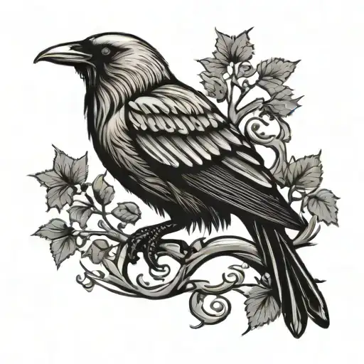 Viking Vines Crow standing tattoo design idea