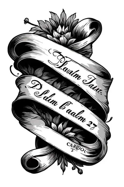 scroll with psalm 27 in cardo font surrounded tattoo design idea
