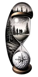 family and forest and hour glass and compass golf course golf ball tattoo design idea