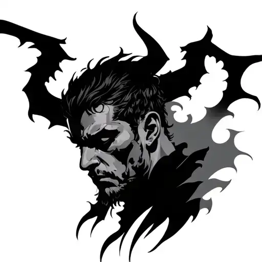 a man silhouette with a shadow in the form of a demon  tattoo design idea
