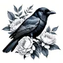 crow and peonies  tattoo design idea