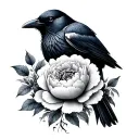 crow and peonies  tattoo design idea