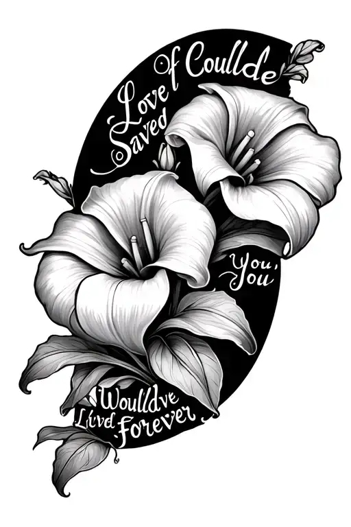 Spine Tattoo with calla lilies and the words If Love Could've Saved You You Would've Lived Forever  tattoo design idea