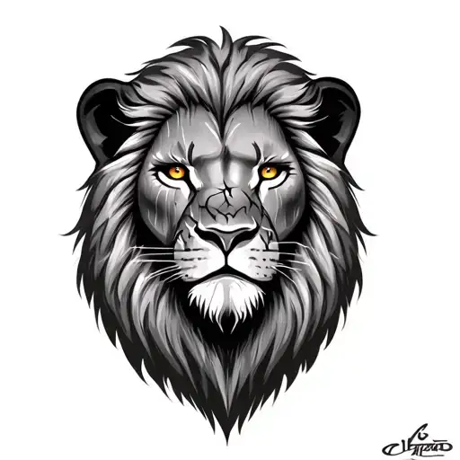 lion face with scars. proud face and shiny a bit wet eyes which symbolizes a warrior who succeeded tough times tattoo design idea