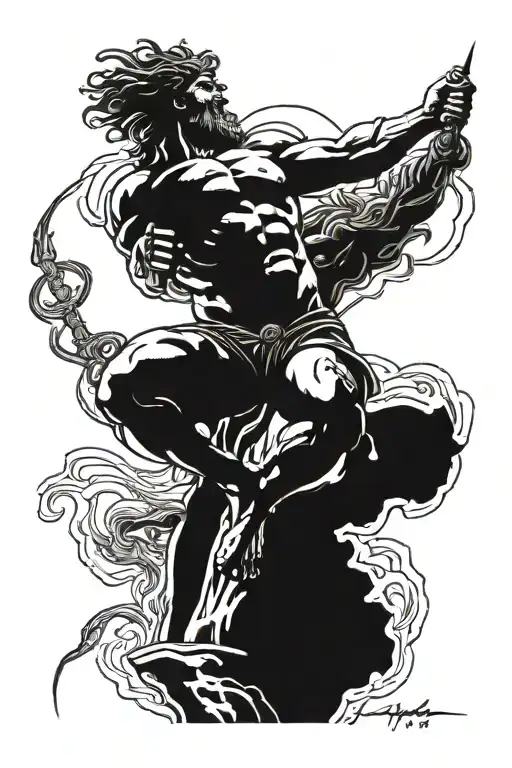 poseidon under a zeus holding a lightning tattoo design idea