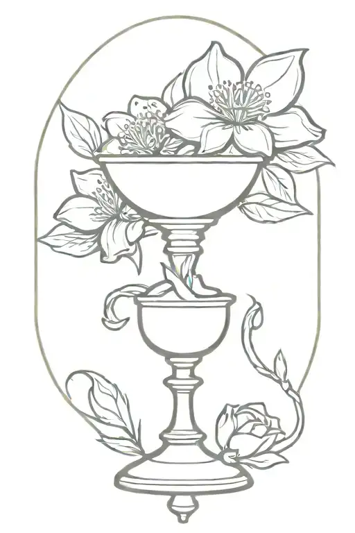 apothecary chalice with a desi flower and 3 hearts tattoo design idea