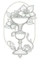 apothecary chalice with a desi flower and 3 hearts tattoo design idea