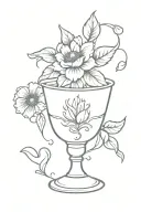 apothecary chalice with a desi flower and 3 hearts tattoo design idea