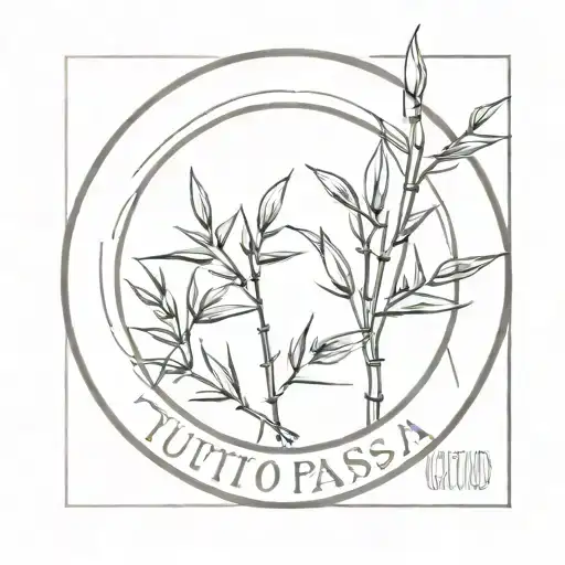 bamboo plant in a circle shape, mixed with the text tutto passa tattoo design idea