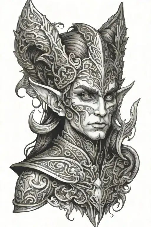 Elf god with mythril tattoo design idea