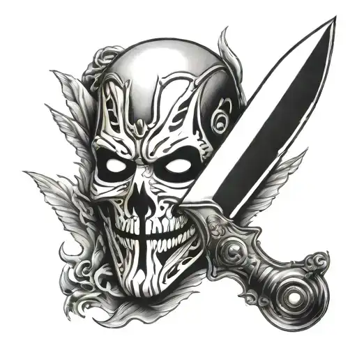knife and ghostface mask tattoo design idea
