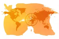 compass over a worldmap with eagle soaring through tattoo design idea