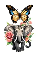 rose tiger butterfly elephant tattoo design idea