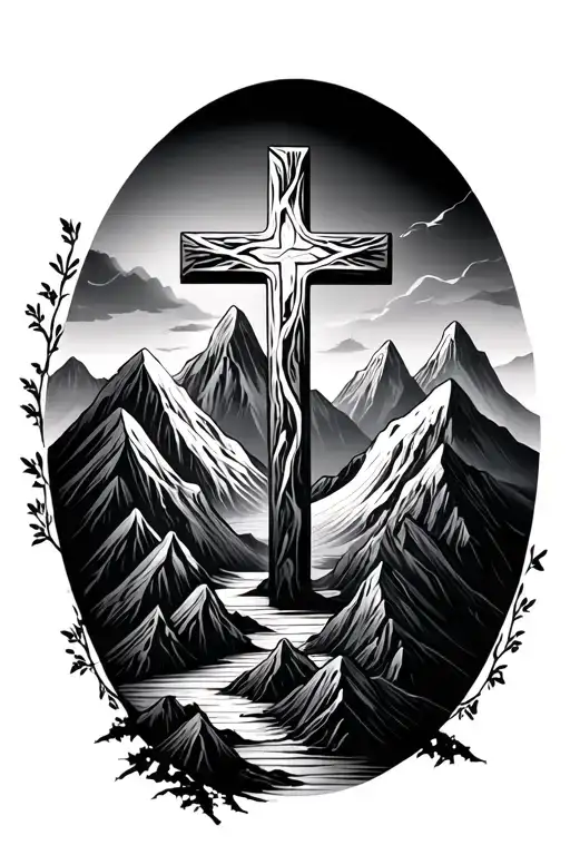 3 crosses on mountains inside tattoo design idea