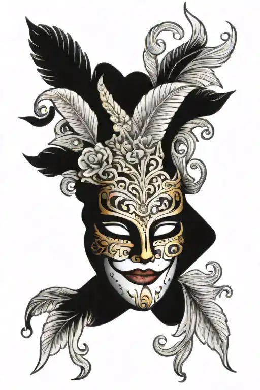 Venetian Mask surrounded by vibrant tattoo design idea