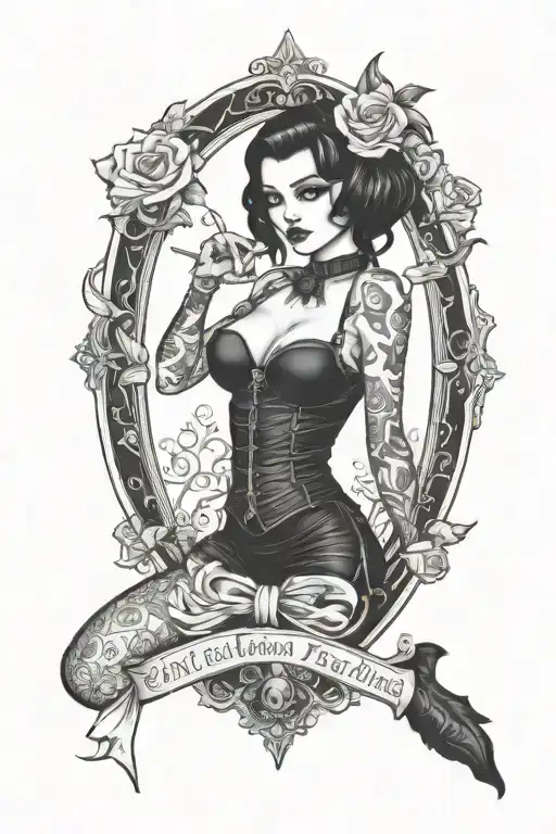 Goth pinup model tattoo design idea