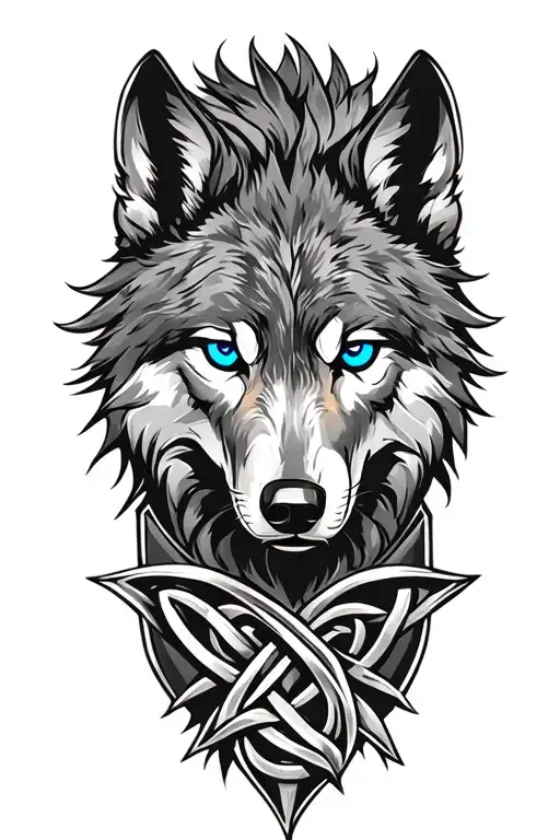 wolf with blue eyes on armor tattoo design featuring Celtic trinity knot  tattoo design idea