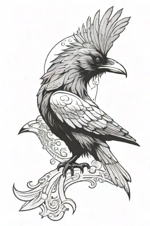 a raven with a high priestess tattoo design idea
