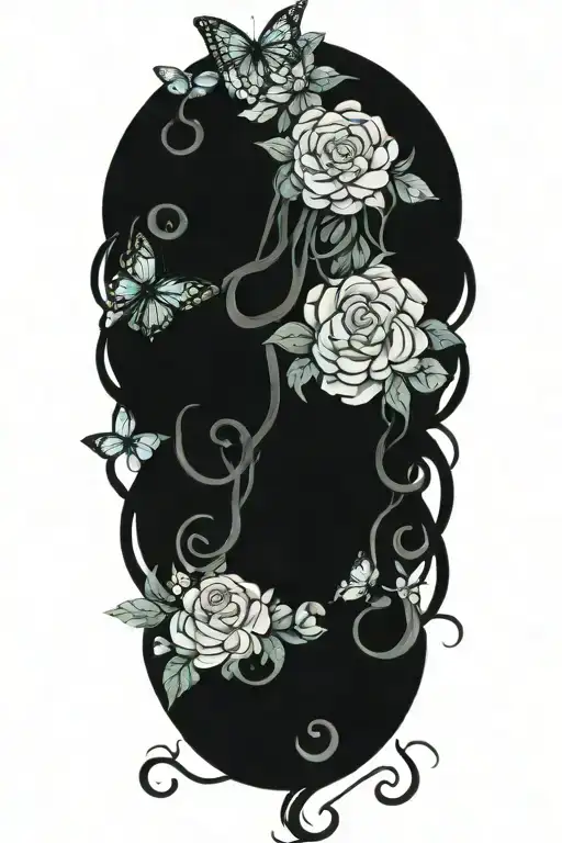 gorgeous medusa head with flowers surrounding her and butterflies  tattoo design idea