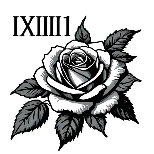 04/25/1971, Roman numerals with rose tattoo design idea