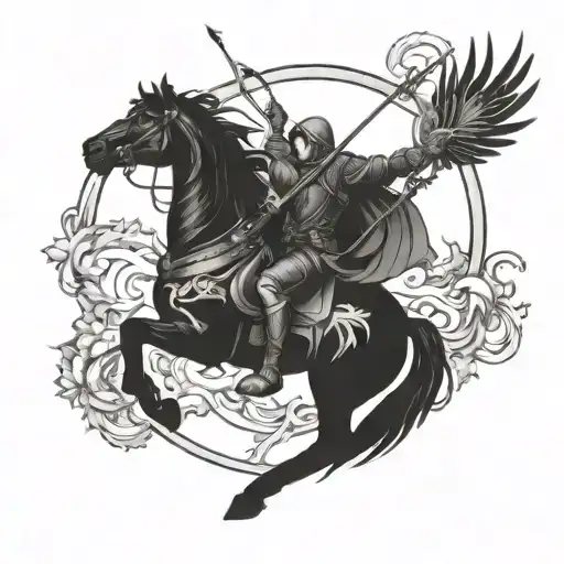phoenix and Sagittarius archer riding tattoo design idea