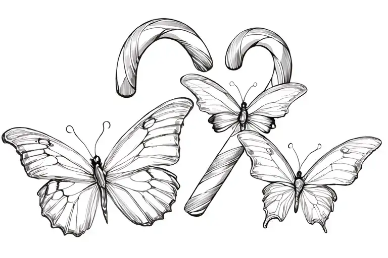 candy canes and butterflies tattoo design idea