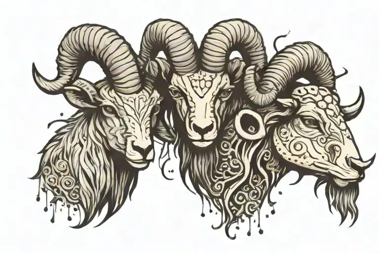 ram and goat head to head surrounded my rain tattoo design idea