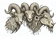 ram and goat head to head surrounded my rain tattoo design idea