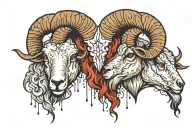 ram and goat head to head surrounded my rain tattoo design idea