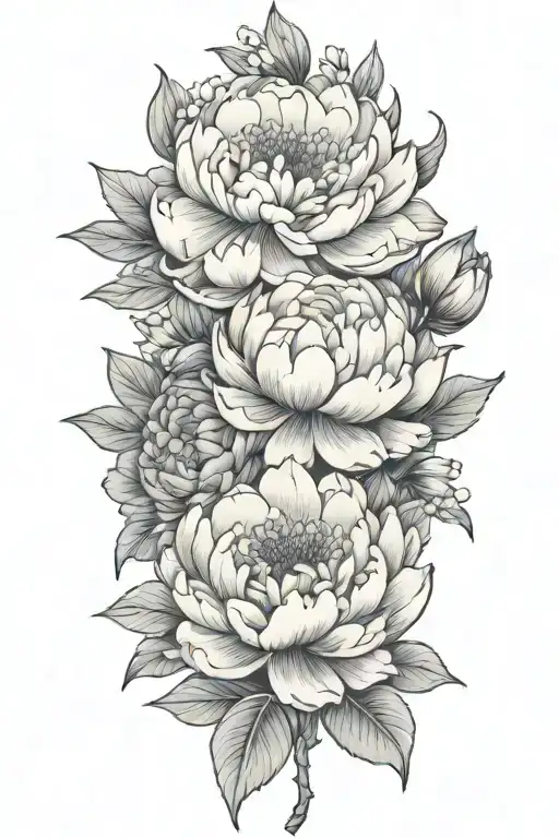 peony, daisy, lotus, myosotis tattoo design idea