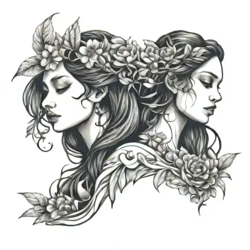 feminine nature goddess dark no faces overlapping to make tattoo design idea