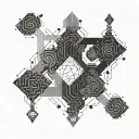 An intricate coding algorithm intertwined with chaotic symbols tattoo design idea