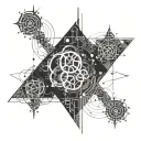 An intricate coding algorithm intertwined with chaotic symbols tattoo design idea