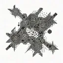 An intricate coding algorithm intertwined with chaotic symbols tattoo design idea