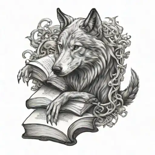 wolf with dragon books  tattoo design idea