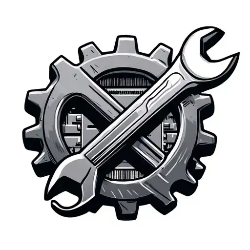 wrench crossed with gear and electronics symbols  tattoo design idea